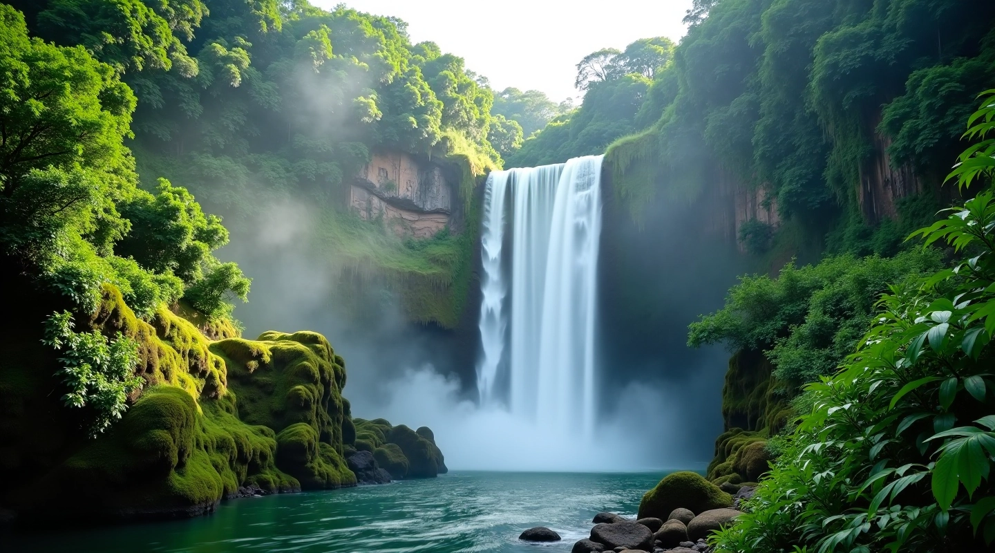 Vistas espectaculares del circuito de cascadas de Iguazú con vegetación subtropical